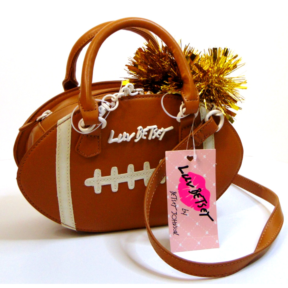Betsey Johnson Football Bag Brown & White Mini Satchel Luv Betsey Novelty Purse - Picture 4 of 16